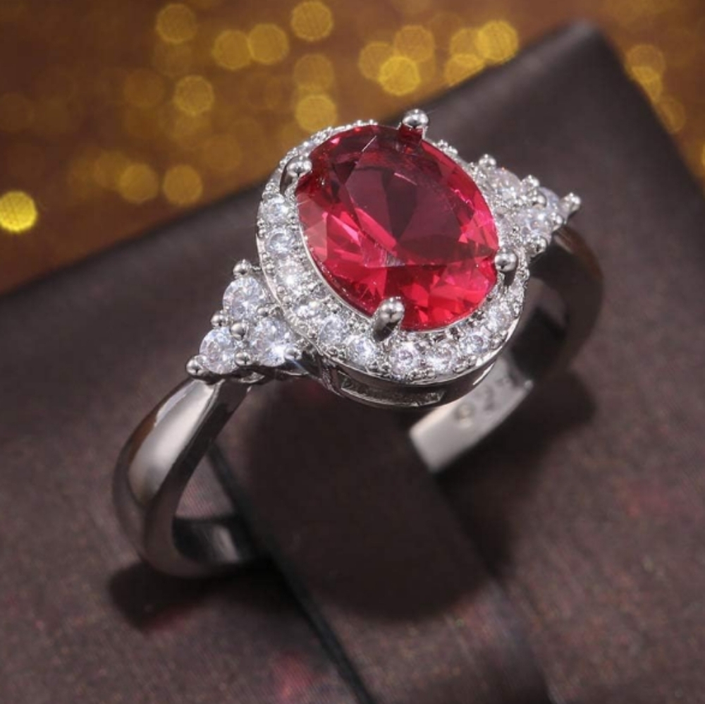 Women's New Sterling Faux Ruby & Diamond  Ring